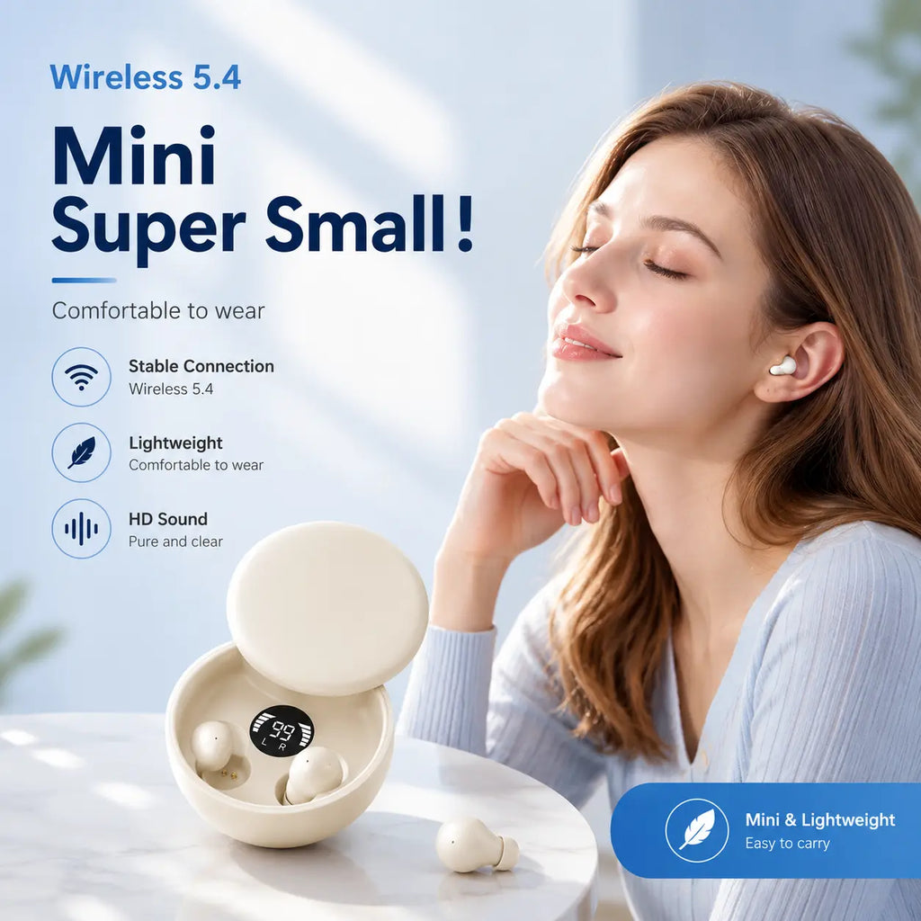 Mini Invisible Fast-Charge Bluetooth 5.4 Earbuds, Noise Cancellation, Stereo Audio, Lightweight Wireless In-Ear Headphones with Built-In Mic for Calls, Sports Party Bag Supplies & Gifts