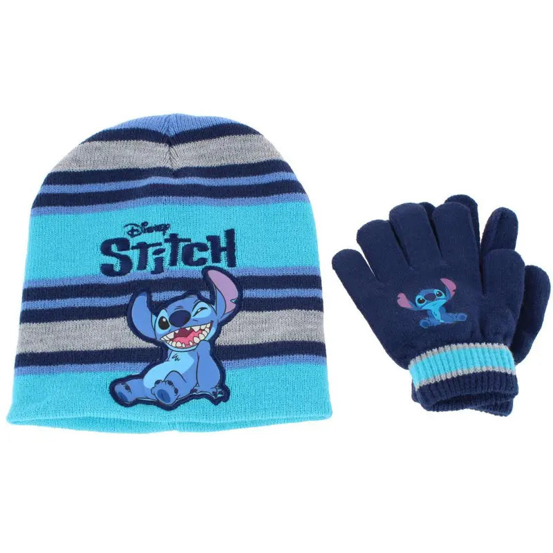 Textiel Trade Kids' Cozy Disney Stitch Winter Beanie and Gloves Set - 2-Piece Stretch Accessory for Boys, 13-14 Years, One Size, Ideal for School Mornings (Not Applicable for Other Ages)