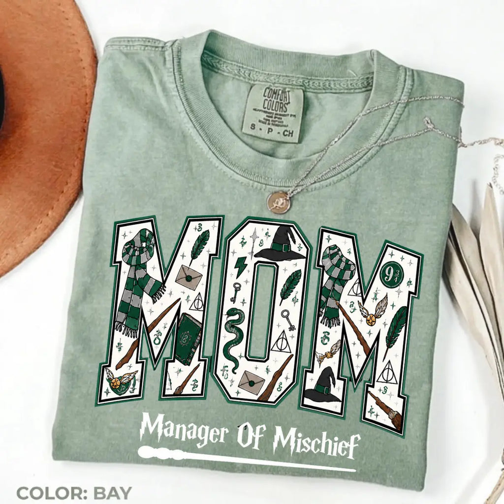 Comfort Colors Mom Manager of Mischief Shirt, Magical Wizard Mom Graphic Tee, Fantasy Halloween Family T-Shirt, Wizard Mom Gift