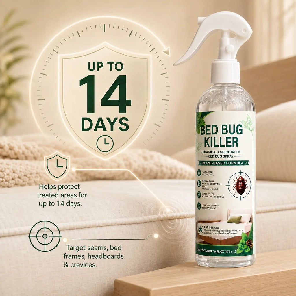 Bed Bug Killer Botanical Essential Oil Spray 16 Fl Oz Plant-Based Formula Safe for Kids & Pets Fresh Mint Scent