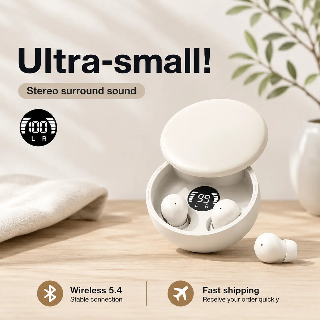 Mini Invisible Fast-Charge Bluetooth 5.4 Earbuds, Noise Cancellation, Stereo Audio, Lightweight Wireless In-Ear Headphones with Built-In Mic for Calls, Sports Party Bag Supplies & Gifts