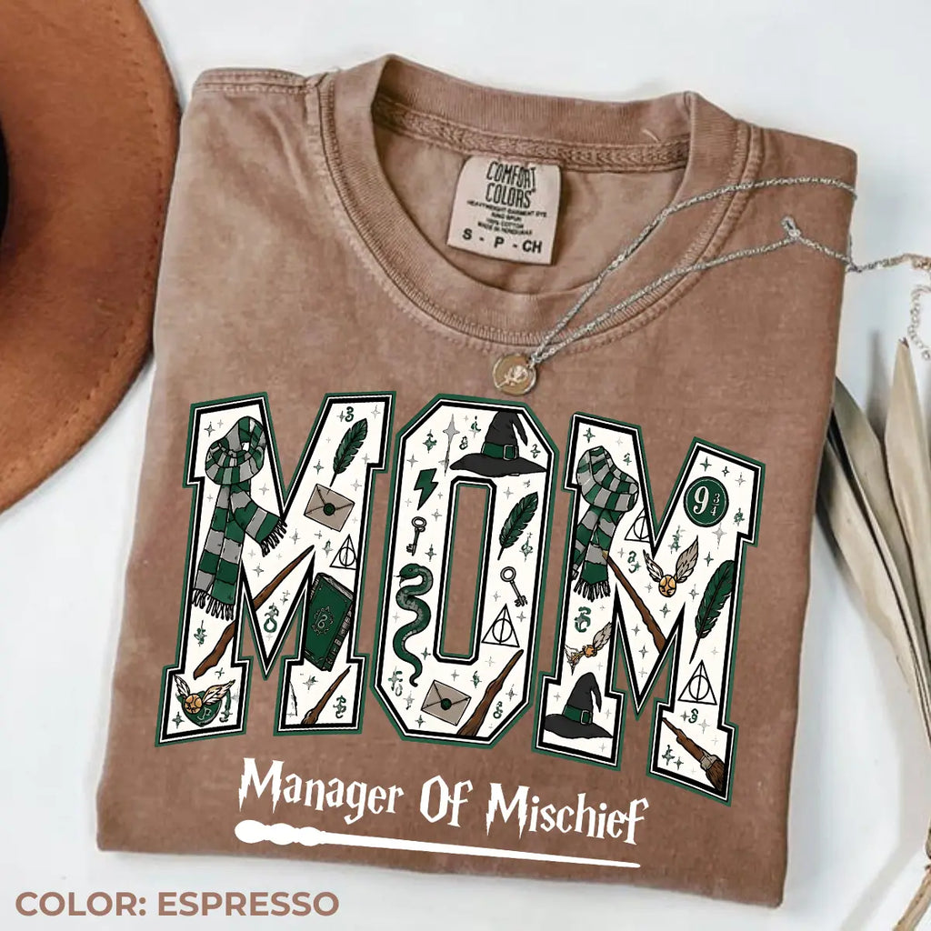 Comfort Colors Mom Manager of Mischief Shirt, Magical Wizard Mom Graphic Tee, Fantasy Halloween Family T-Shirt, Wizard Mom Gift